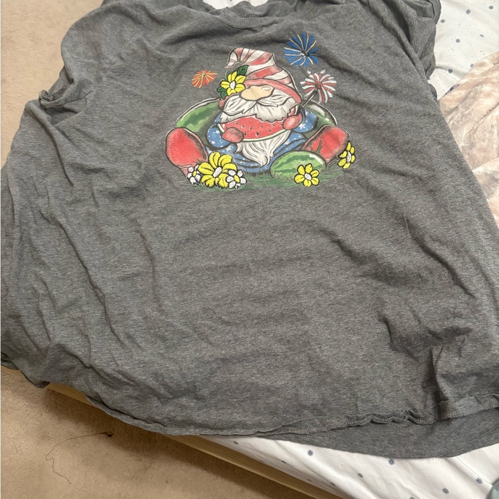 Gray T- Shirt with Gnome Design
